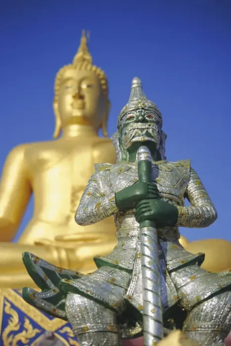 Framed Print : Giant statue of Buddha and guard Framed Print : Giant statue of Buddha and guard
