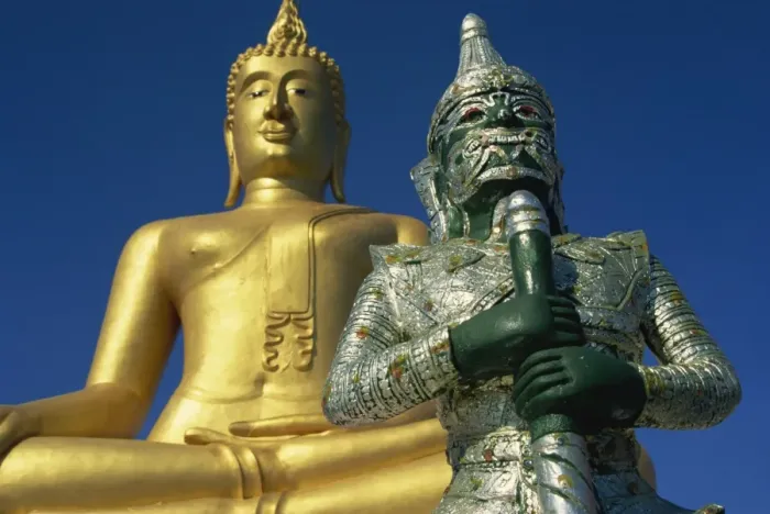 Framed Print : Giant statue of Buddha and guard, Koh Samui, Thailand, Southeast Asia, Asia