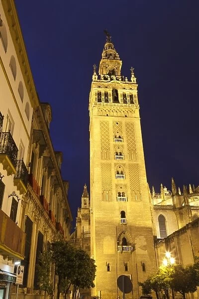 The Giralda at night, UNESCO World Heritage Site, Seville, Andalucia, Spain, Europe