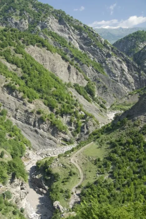Framed Print : Girdmanchay River valley seen from road to mountain village of Lahic, Greater Caucasus Mountains Framed Print : Girdmanchay River valley seen from road to mountain village of Lahic, Greater Caucasus Mountains