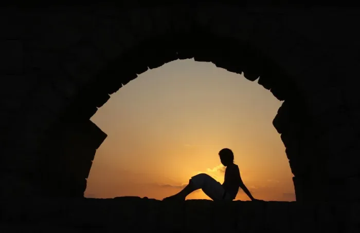 Framed Print : Girl watching sunset in Cesarea, Israel, Middle East Framed Print : Girl watching sunset in Cesarea, Israel, Middle East