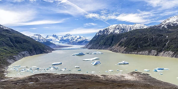 Glacial lake with small icebergs floating, Laguna San Rafael National Park, Aysen Region