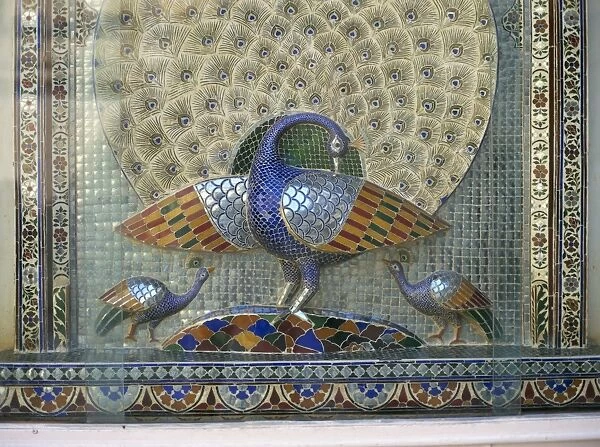 Glass mosaic peacock dating from the late 19th century