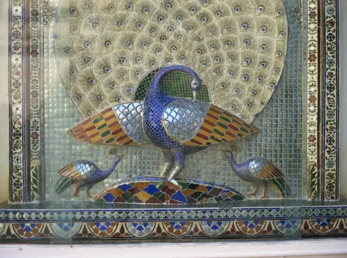 Framed Print : Glass mosaic peacock dating from the late 19th century Framed Print : Glass mosaic peacock dating from the late 19th century