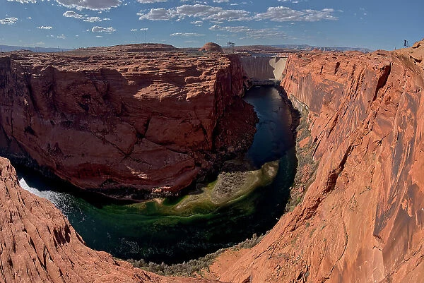 Glen Canyon Dam viewed from main overlook just south of dam, Page, Arizona, United States of America, North America