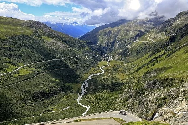 Gletsch with Rhone River, Grimsel and Furka Pass Roads, Canton of Valais, Switzerland