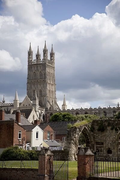 Gloucester Cathedral Tower and ruins of Bishops Palace, Gloucester