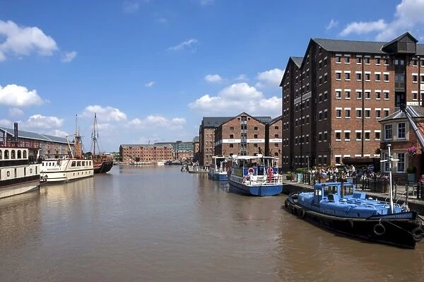 Gloucester Historic Docks, tourist vessels and former warehouses, Gloucester, Gloucestershire