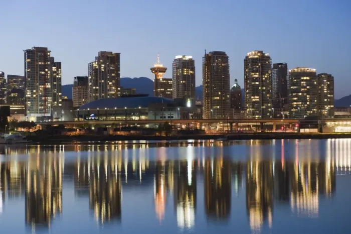 Framed Print : GM Place Stadium and residential city buildings, False Creek, Vancouver Framed Print : GM Place Stadium and residential city buildings, False Creek, Vancouver