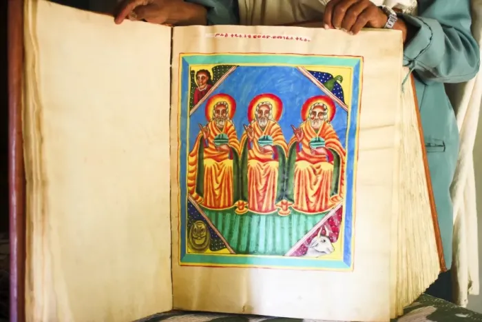 Framed Print : Goatskin manuscript said to be 2000 years old, church of Abuna Aftse, on site of a 6th century church, Yeha, Aksum Framed Print : Goatskin manuscript said to be 2000 years old, church of Abuna Aftse, on site of a 6th century church, Yeha, Aksum
