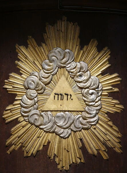 Gods monogram in Sainte-Croix cathedral, Orleans, Loiret, France, Europe