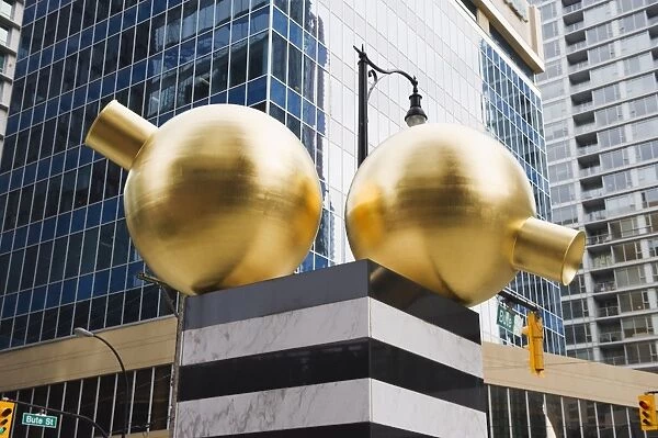Gold ball monument, downtown, Vancouver, British Columbia, Canada, North America