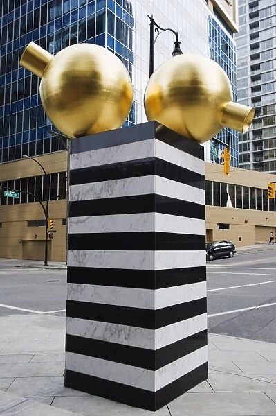 Gold ball monument, downtown, Vancouver, British Columbia, Canada, North America