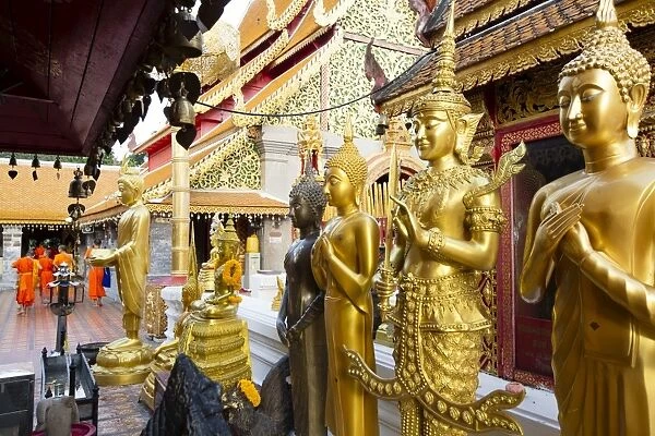 Gold Buddhas at Doi Suthep temple, Chiang Mai, Thailand, Southeast Asia, Asia