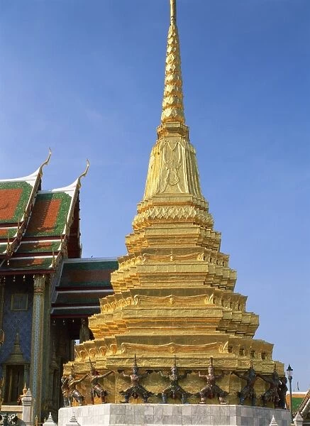 A gold covered chedi in the Grand Palace in Bangkok