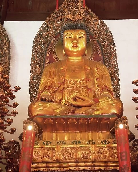 Gold seated Buddha statue, Heavenly King Hall, Jade Buddha Temple, Yufo Si