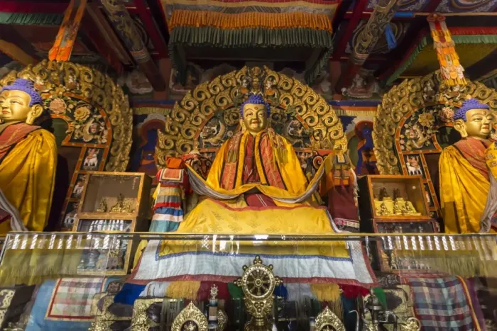 Framed Print : Golden Buddha statues and display items, Baruun Zuu temple, Erdene Zuu Khiid, Monastery Framed Print : Golden Buddha statues and display items, Baruun Zuu temple, Erdene Zuu Khiid, Monastery