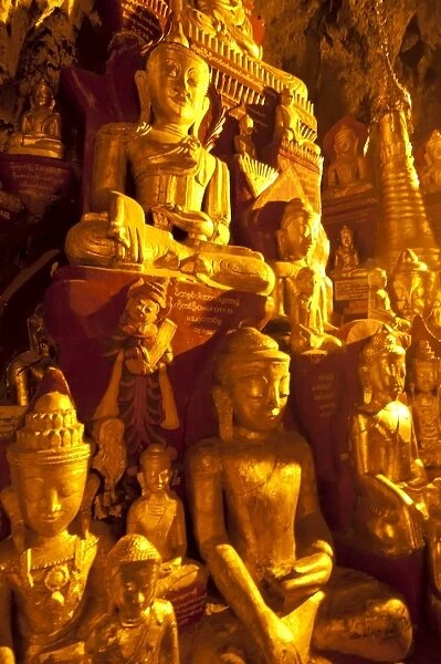 Golden Buddhist statues in the limestone caves of Pindaya, Myanmar, Asia