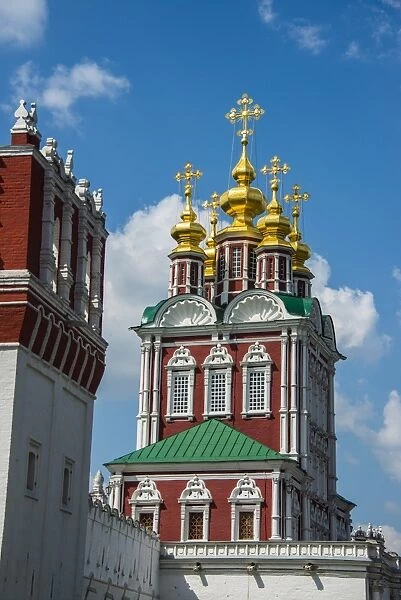 Golden domes in the Novodevichy Convent, Moscow, Russia, Europe