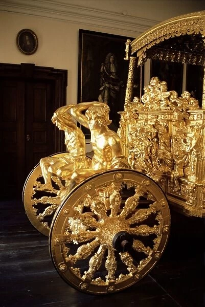 Detail from the golden Eggenberg carriage, the Castle, Cesky Krumlov, Czech Republic