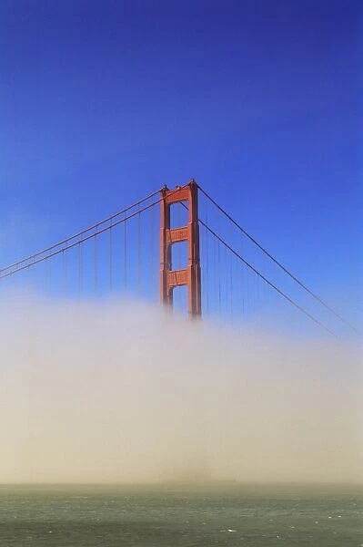 Golden Gate Bridge in fog, San Francisco, California, United States of America