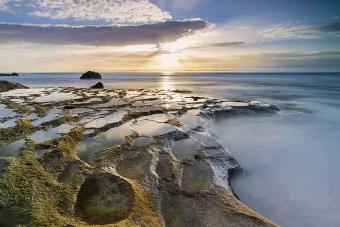 Framed Print : Golden hour over the ocean waves and rocks at El Cotillo beach, Fuerteventura Framed Print : Golden hour over the ocean waves and rocks at El Cotillo beach, Fuerteventura