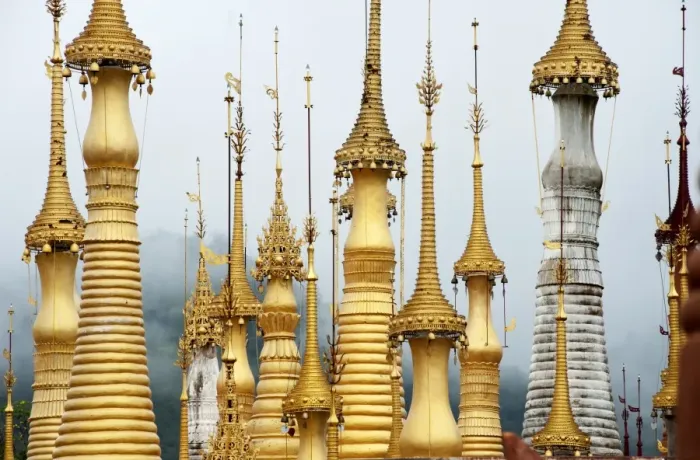 Framed Print : Golden pagodas at the Nyaung Oak monastery in Indein, the largest and oldest monastery on Inle Lake Framed Print : Golden pagodas at the Nyaung Oak monastery in Indein, the largest and oldest monastery on Inle Lake