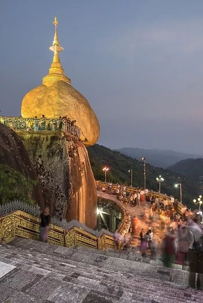 Golden Rock (Kyaiktiyo Pagoda) at night, a Buddhist Temple in Mon State, Myanmar (Burma)