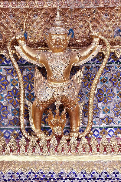Golden sculpture of Garuda and Naga, Wat Phra Kaew (Temple of the Emerald Buddha), Bangkok, Thailand, Southeast Asia, Asia