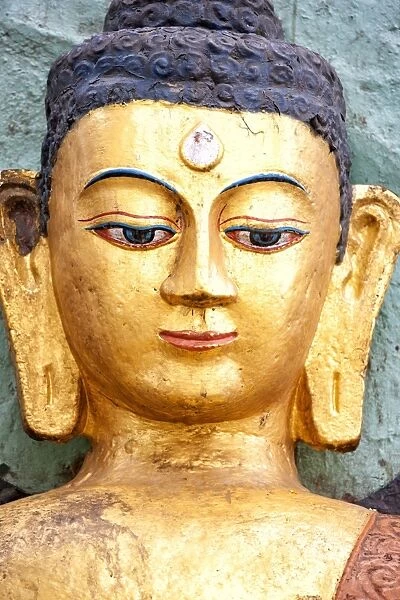 Golden statue of Buddha near Swayambhunath, Kathmandu, Nepal, Asia