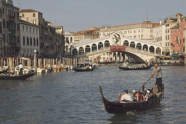 Gondolas on the Grand Canal at the Rialto Bridge