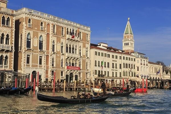 Gondolas on the Grand Canal, winter afternoon sun, Venice, UNESCO World Heritage Site