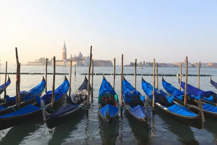 Framed Print : Gondolas on the Lagoon, San Giorgio Maggiore in the distance, Venice, UNESCO World Heritage Site Framed Print : Gondolas on the Lagoon, San Giorgio Maggiore in the distance, Venice, UNESCO World Heritage Site