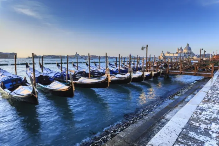 Framed Print : Gondolas with view to Basilica di Santa Maria della Salute after snow, Venice, UNESCO Framed Print : Gondolas with view to Basilica di Santa Maria della Salute after snow, Venice, UNESCO