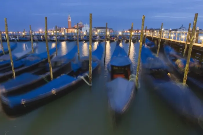 Framed Print : Gondolas on waterfront at night Framed Print : Gondolas on waterfront at night