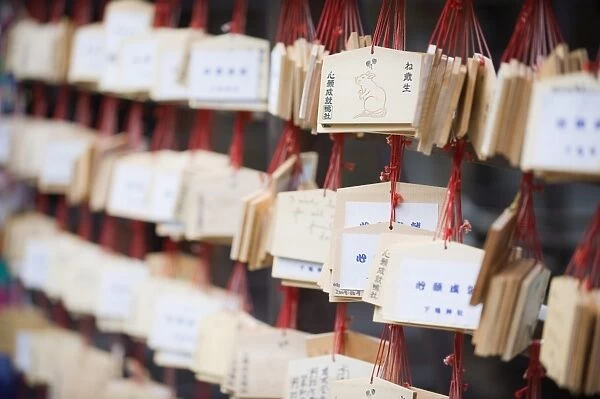Good luck messages written on wooden prayer tablets, Shimogamo Shrine, Tadasu no Mori