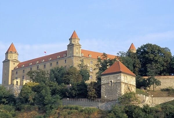 Gothic 15th century castle dominates Bratislava at dusk