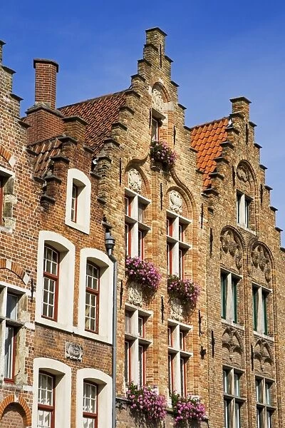 Gothic buildings on Van Eyck Plaza, Bruges, West Flanders, Belgium, Europe