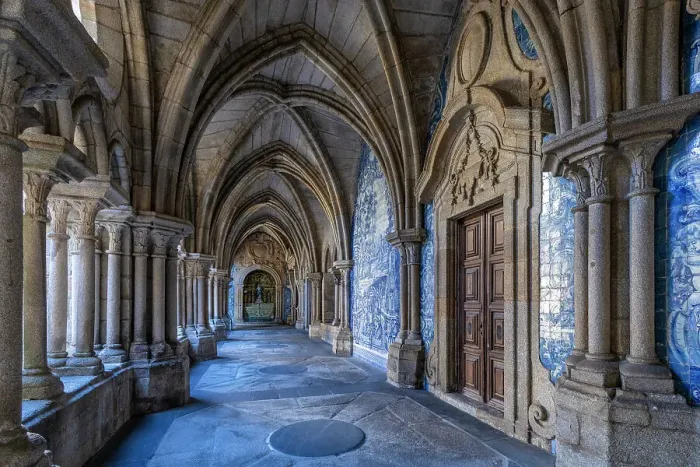 Framed Print : Gothic Cloisters with Baroque Azulejos, Porto Cathedral, UNESCO World Heritage Site, Porto, Norte, Portugal, Europe Framed Print : Gothic Cloisters with Baroque Azulejos, Porto Cathedral, UNESCO World Heritage Site, Porto, Norte, Portugal, Europe