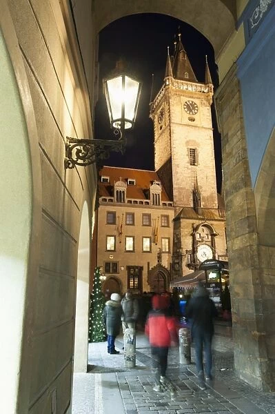 Gothic Old Town Hall at twilight, Old Town Square, UNESCO World Heritage Site, Prague, Czech Republic, Europe