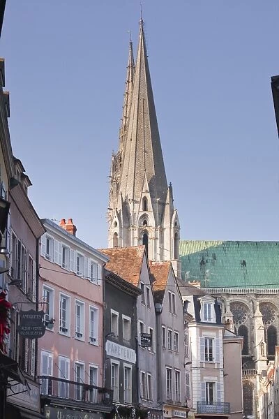 The gothic spires of Chartres cathedral, UNESCO World Heritage Site, Chartres, Eure-et-Loir, Centre, France, Europe