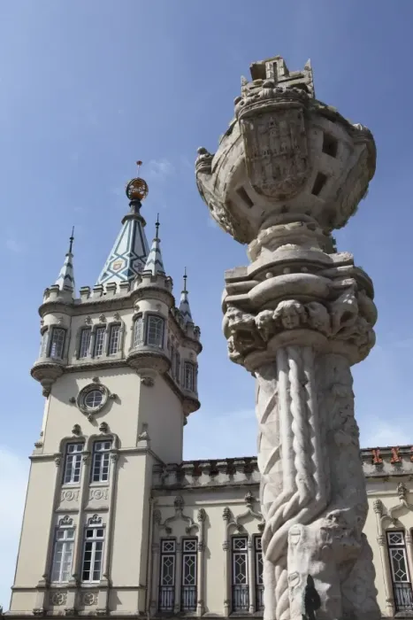 Framed Print : Gothic tower and heraldic column at the Town Hall (Camara Municipal) in Sintra Framed Print : Gothic tower and heraldic column at the Town Hall (Camara Municipal) in Sintra