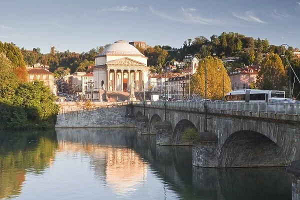 The Gran Madre di Dio church dating from the 19th century it and decorated in the style of a classical temple, seen across the River Po, Turin, Piedmont, Italy, Europe
