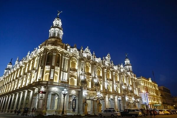 The Gran Teatro (Grand Theater) illuminated at night, Havana, Cuba, West Indies, Caribbean
