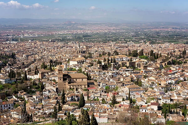 Granada city viewed on a sunny day from a viewpoint, Granada, Andalusia, Spain, Europe