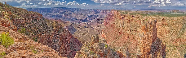 Grand Canyon with the historic Watch Tower on the far left, managed by the National