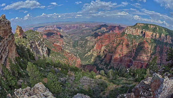 Grand Canyon North Rim viewed from Roosevelt Point with Tritle Peak on the left and Atoko Point on the right, Gand Canyon, Arizona, United States of America, North Amerca