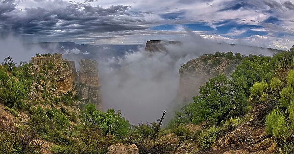 Grand Canyon view from Moran Point on a cloudy day with the clouds floating inside the canyon, Grand Canyon National Park, UNESCO World Heritage Site, Arizona, United States of America, North America