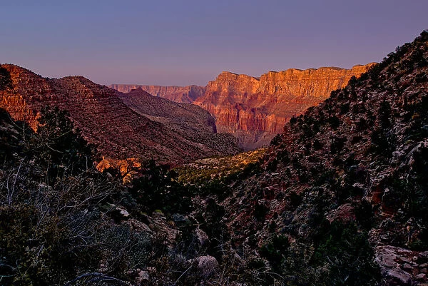 Grand Canyon view from the Tanner Trail with only the twilight glow as the light source