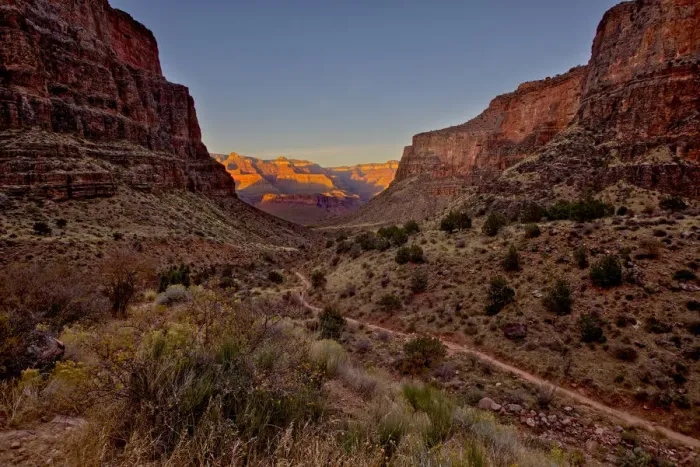 Framed Print : Grand Canyon viewed from Bright Angel Trail just south of Indian Gardens at sundown Framed Print : Grand Canyon viewed from Bright Angel Trail just south of Indian Gardens at sundown